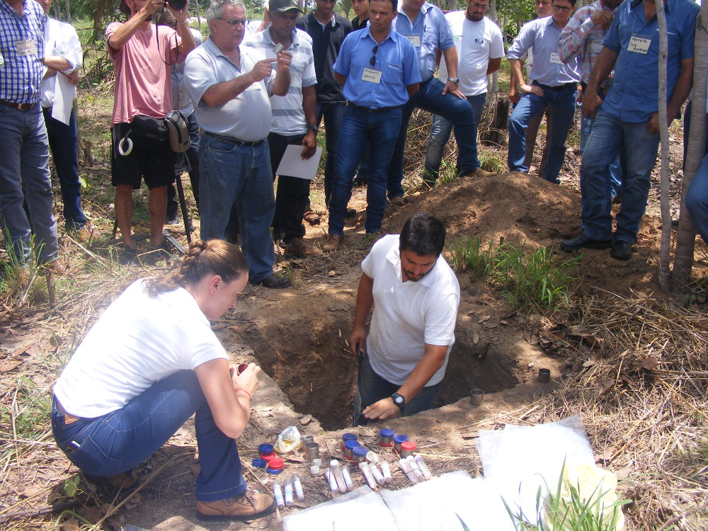 Brazilian farmers take soil samples to test the CO2 levels