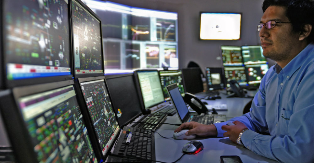 The concentrator control room at the Collahuasi copper mine, Chile